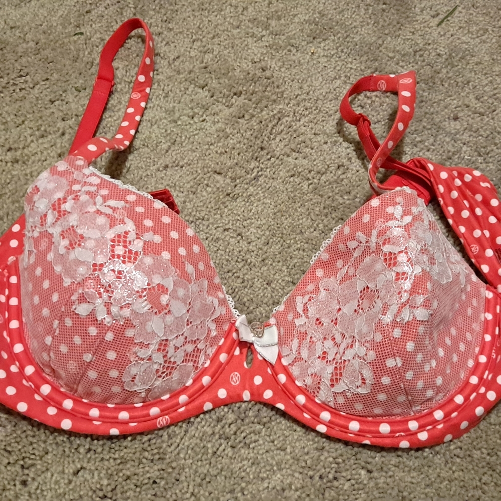Victoria's Secrets Body by Victoria Lined Demi  34B Red-Orange Polka Dot